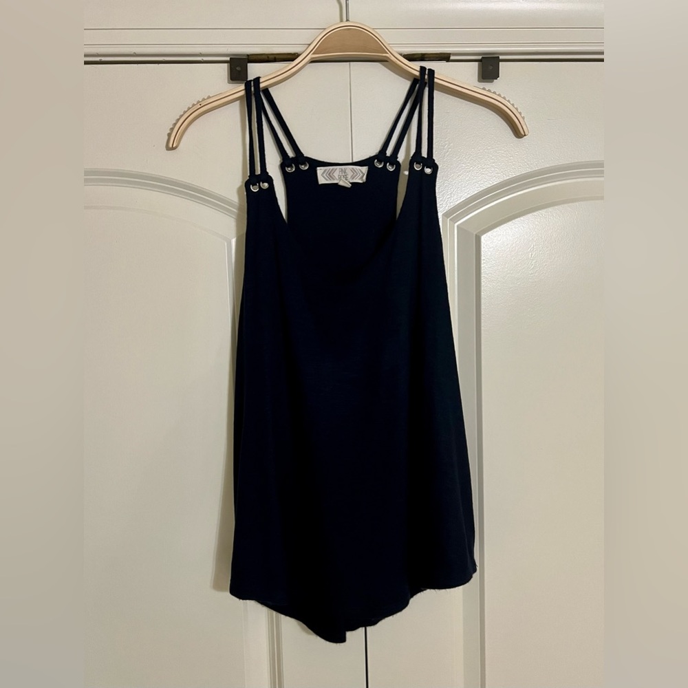 Pink Rose Navy Blue Tank - SMALL